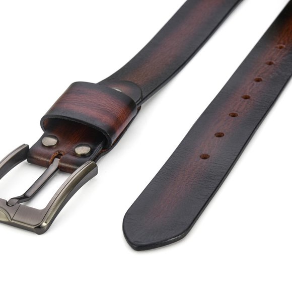 Genuine Leather Belt  For Men - Burnt Maroon Full Grain  - Free Personalization - Picture 3 of 15